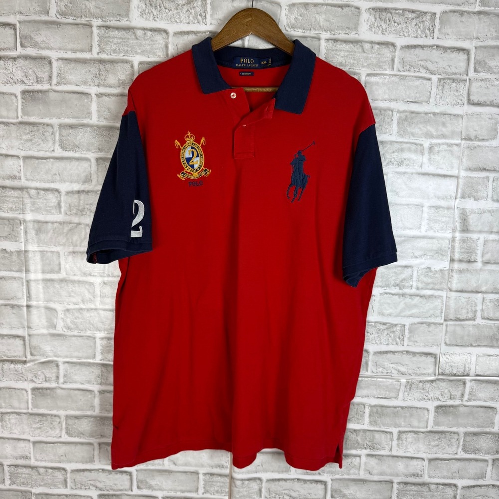 Polo Ralph Lauren Men XXL Red Navy Big Pony Crest Classic Fit Polo Shirt XXL